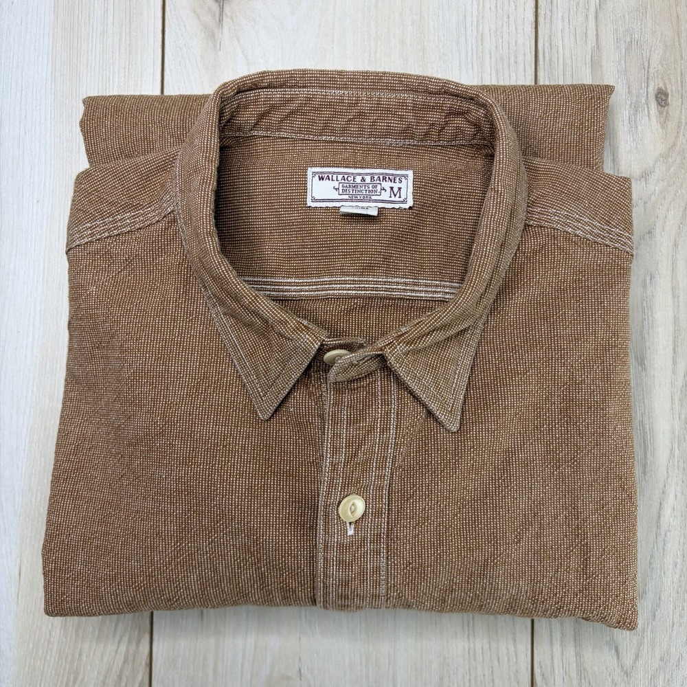 Wallace & Barnes J.Crew Mens Medium Tan Brown Two Pocket Thick Button Up Shirt